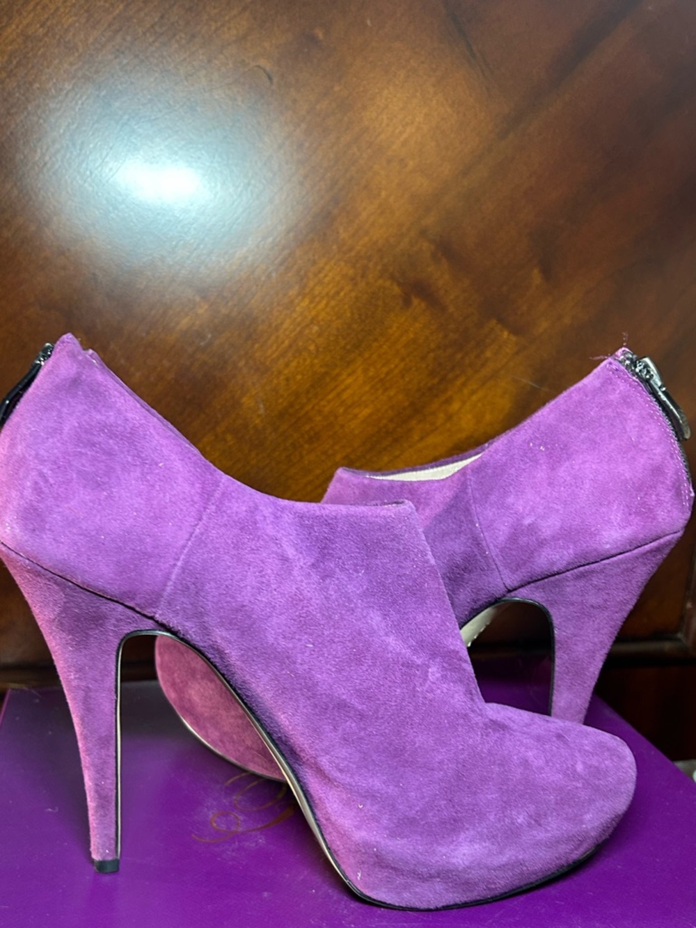 Purple Suede High Heel Ankle Booties - Women